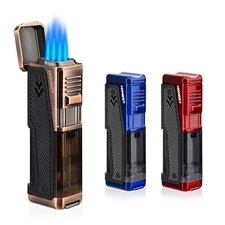 Windproof Cigar Lighters Metal Adjustable Torch Butane Lighter 3 Jet Blue Flame