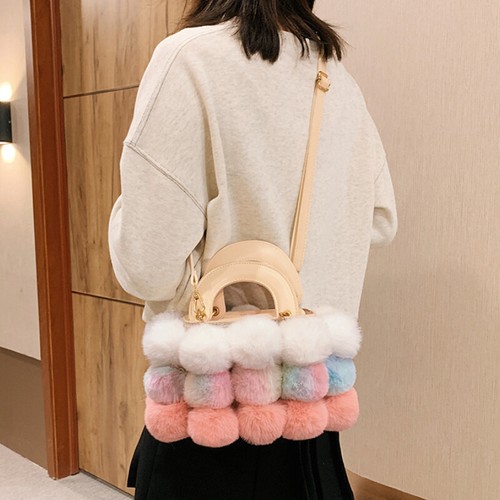 Womens Faux Fur Pompom Ball Bag Handbag Furry Fluffy Sweet Kawaii Gifts Fashion - Picture 11 of 15