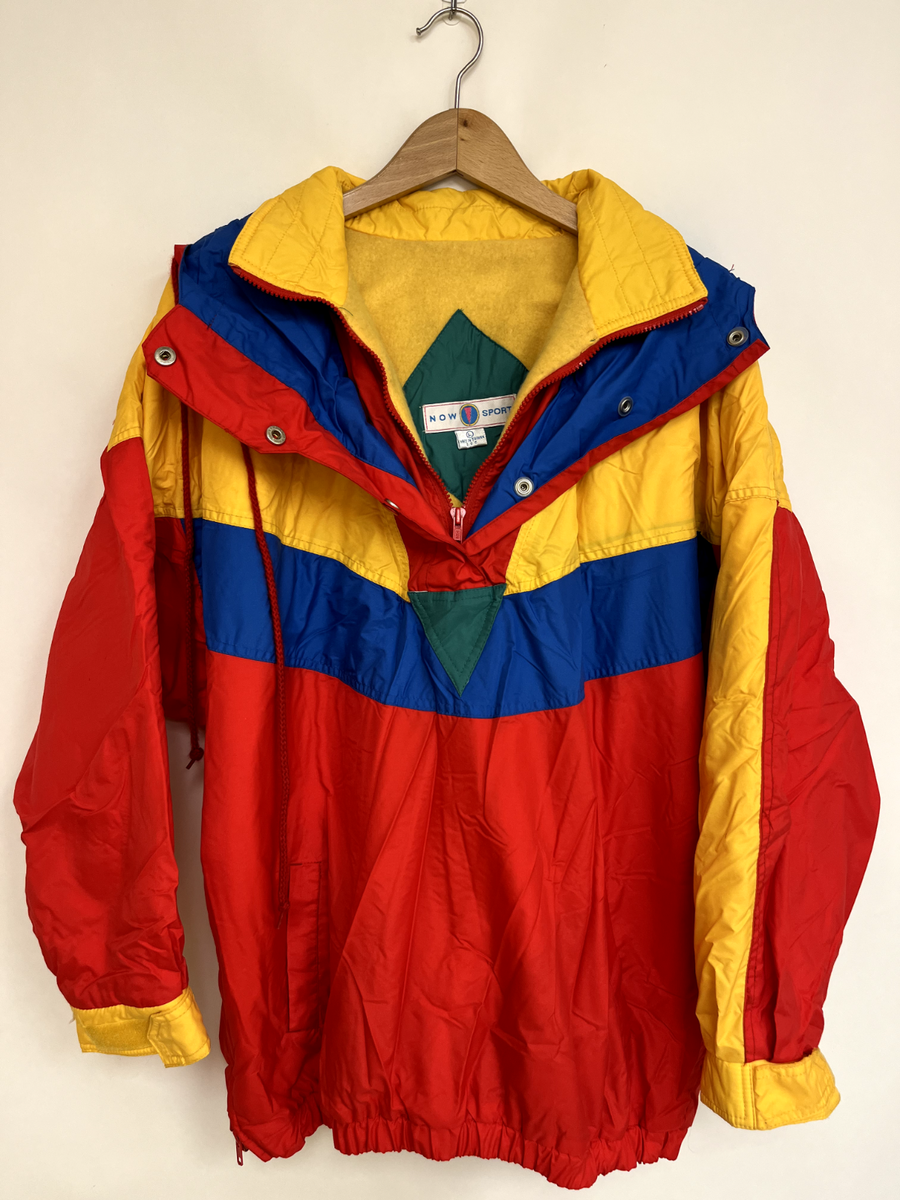 NOW SPORT Retro Ski Snowboard Anorak Jacket Red Yellow Blue NOW SPORT Retro Ski Snowboard Anorak Jacket Red Yellow Blue