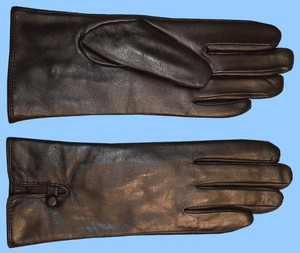 NEW-WOMENS-size-7-5-BLACK-LAMBSKIN-LEATHER-BUTTON-VENT-MICRO-FUR-LINED-st10093