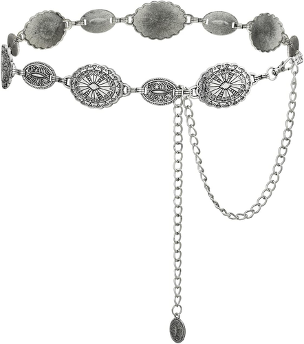 Western Metal Concho Belt for Women Cowgirl Chain Belts for Dresses Jeans Countr - 第 12/12 張圖片