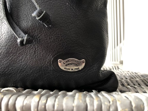 L'ARTIGIANO Sorrentino weiche schwarze Ledertasche Schultertasche Handtasche Italien - Bild 3 von 12