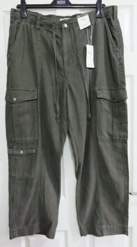 Ex M&S Cotton and Lyocell HIGH Waist Twill CARGO Drawstring Trousers - Picture 7 of 11