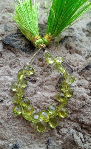 25 Ct Natural Faceted Green Peridot Pear Shape Cut 4 Inch Strand Beads Necklace - Picture 18 of 21