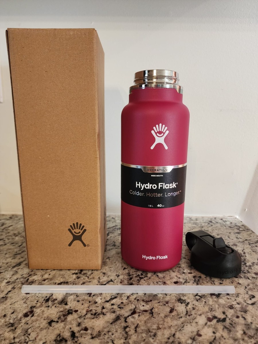 40oz Hydro Flask Water Bottle with Straw Lid Stainless Steel