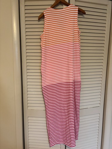 Lands End Women's Cotton Sleeveless Maxi Dress Striped Size Small Pockets - Picture 2 of 6