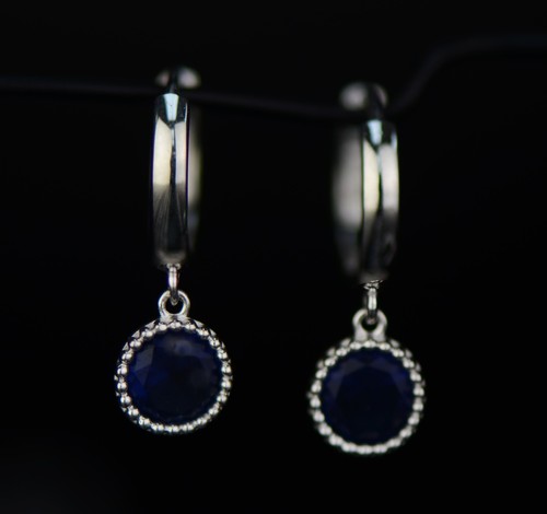 Pendientes colgantes colgantes de piedra de nacimiento redondos de oro blanco de 14 K - Imagen 10 de 13