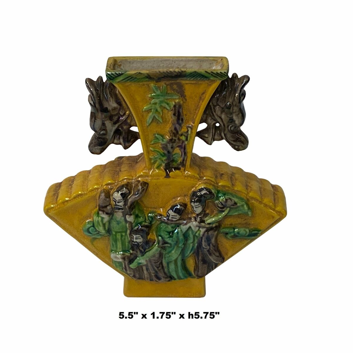 Chinese Ceramic Distressed Yellow Fan Shape 8 Immortal Small Vase ws1770S Chinese Ceramic Distressed Yellow Fan Shape 8 Immortal Small Vase ws1770S
