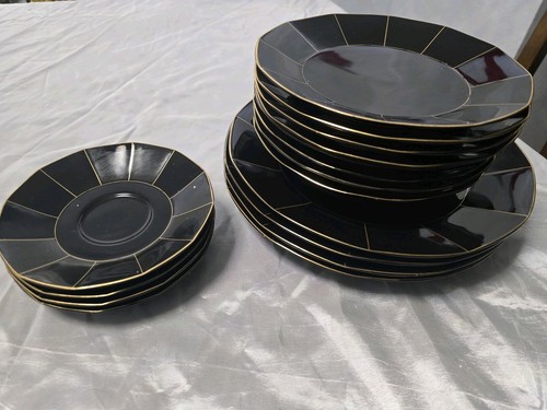 4 Sets von 4 Mikasa Fine China L9903 M Schwarz & Gold Platten: 10,5", 8,5", 8" & 6" - Bild 13 von 24