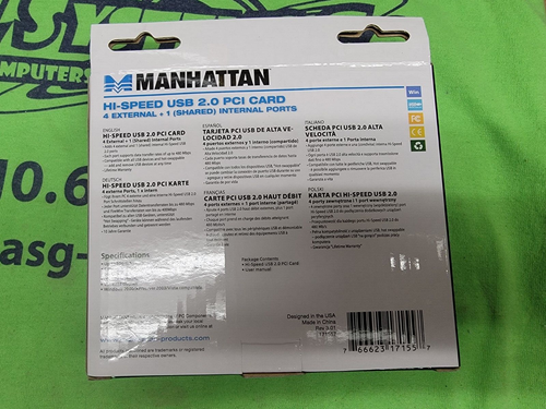 MANHATTAN HI-SPEED USB 2.0 PCI CARD - NEW - Afbeelding 2 van 2