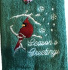 Christmas Cardinal Fingertip Towels Set of 2 Snowflakes Embroidered Green Bath
