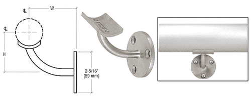 Brushed Stainless Del Mar Series Surface Mounted Hand Railing Bracket for 2" Tu - Picture 2 of 5