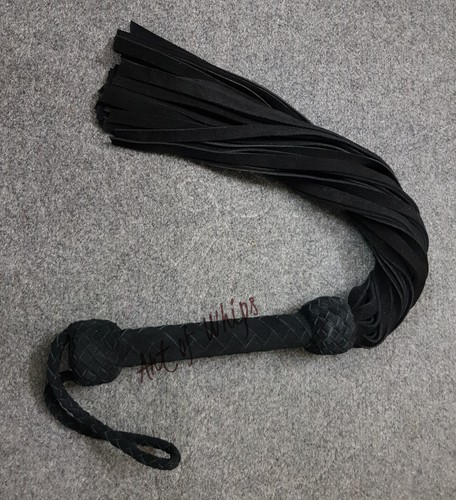 Black Suede Leather & 36 Suede Leather Tails Original Flogger Whip Adult Play - Picture 2 of 5