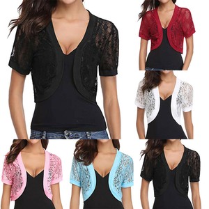 Fashion-Womens-Solid-Short-Sleeve-Floral-Lace-Shrug-Open-Front-Bolero-Cardigan