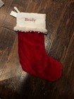 NWOT Pottery Barn Kids Luxe Red Velvet & Bell Christmas Stocking Mono Brady
