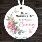 Wonderful Nanny Watercolour Floral Mother's Day Gift Round Personalised Ornament