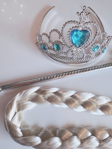 Girl Kids Children Frozen Elsa Tiara Crown Wand Silver Plait Wig Christmas Gift - Picture 2 of 18