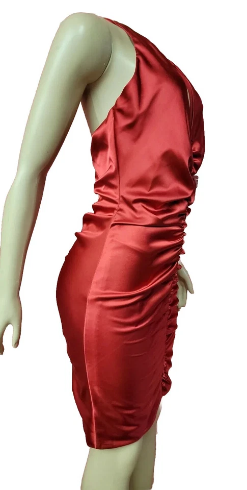 Jessica McClintock Red Ruched Halter Women's Dress Size 10 #C6 - Image 3 of 4