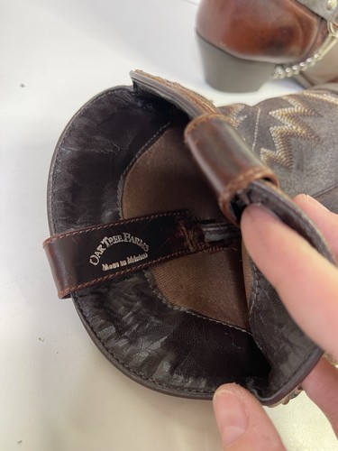 Oak Tree Farms Brown Leather  Embroidered Silver Chain Cowboy Boots Size 8 - Picture 10 of 16