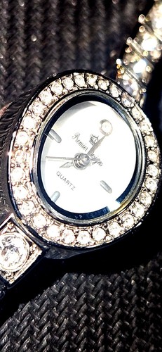 Vintage Crystal Ladies Watch Silver Bejeweled Band Premier Design Oval Stainless - Picture 7 of 12