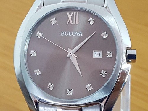 Reloj de vestir para hombre delgado Bulova diamante genuino ct carbón fecha 96D122 - Imagen 1 de 10