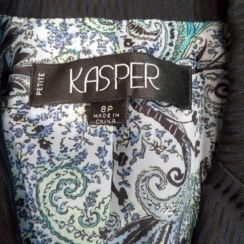 Kasper Jacke Damen 8 Petite Schwarz Anzug Mantel Blazer Kunst Taschen Blumen Gefüttert - Bild 6 von 10