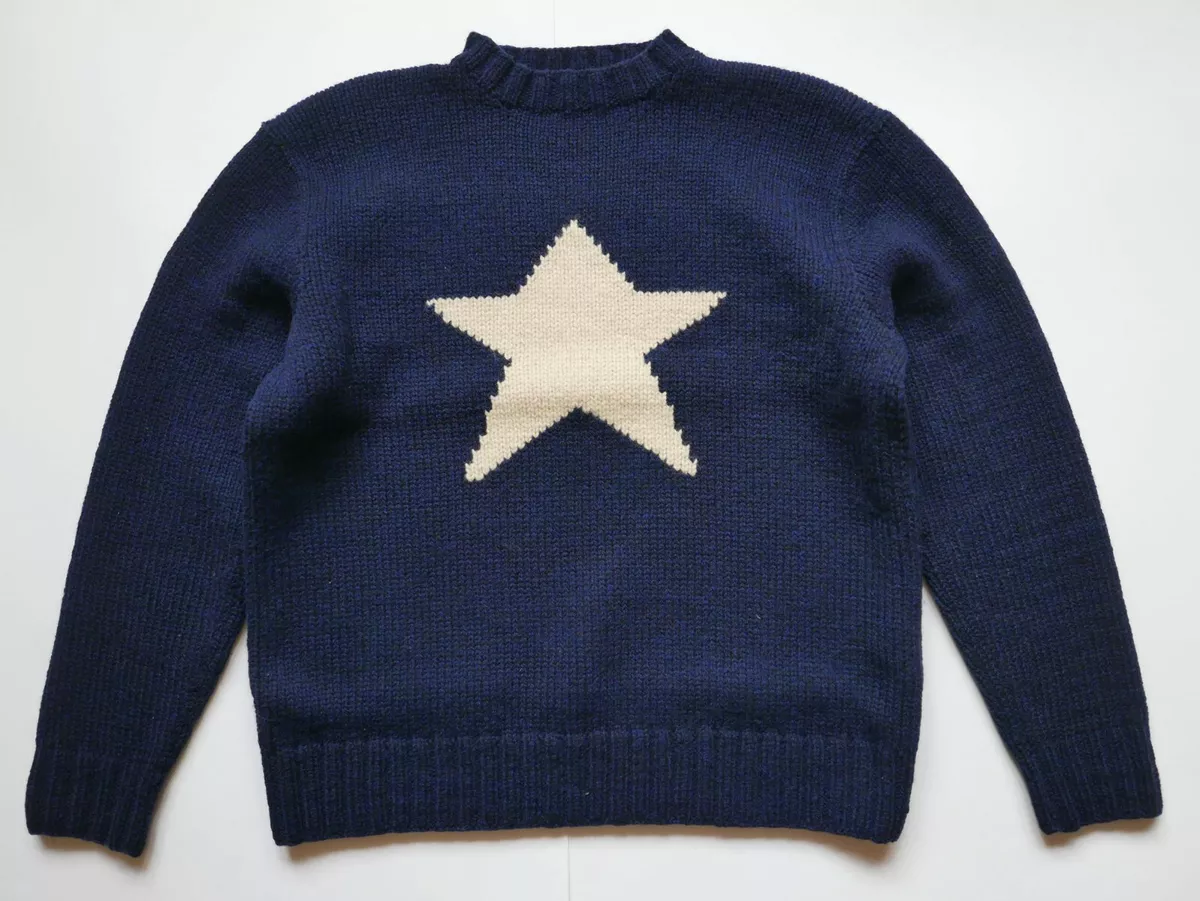 Polo Ralph Lauren Sweater Jumper Star Knit Wool Navy Vintage RARE NEW L