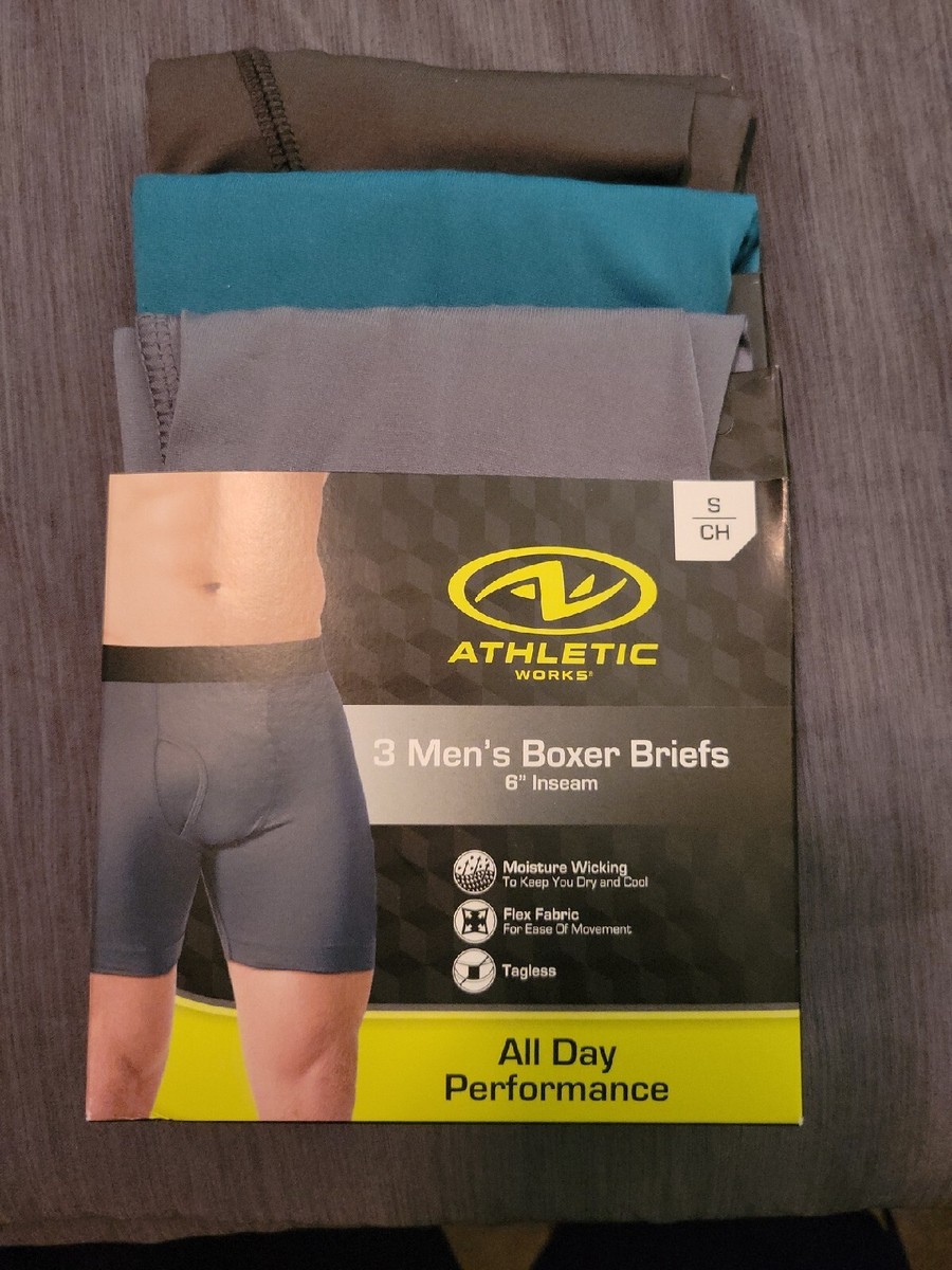 Athletic Works Men's Boxer Briefs 6 Size SMALL Moisture Wick Flex Fabric  Tag Fr