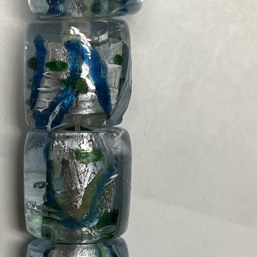 FANCY GLASS BEADS 16x12mm Light Blue and Foil Barrel 28 Total Hand Made Beads - Picture 8 of 13
