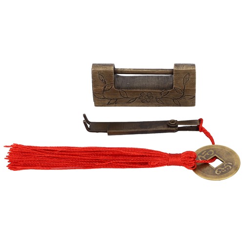 Serrature cinesi antiche vintage lucchetto ottone e chiave con nappa lucchetto regalo AC - Foto 18 di 22