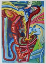 'Overcast' acrylic, multimedia unframed abstract painting A4 size plus mount 