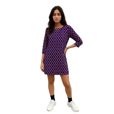 Laundry by Shelli Segal Lattice Shift Dress Navy Pink Geometric Retro Mod