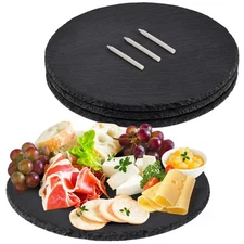 11 x 11 In 4 Pack Slate Cheese Boards, Round Black Stone Plates Charcuterie B...