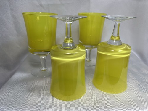 Vintage MCM Denby Glass Yellow Glasses Goblets Set Of 4 - Picture 5 of 6