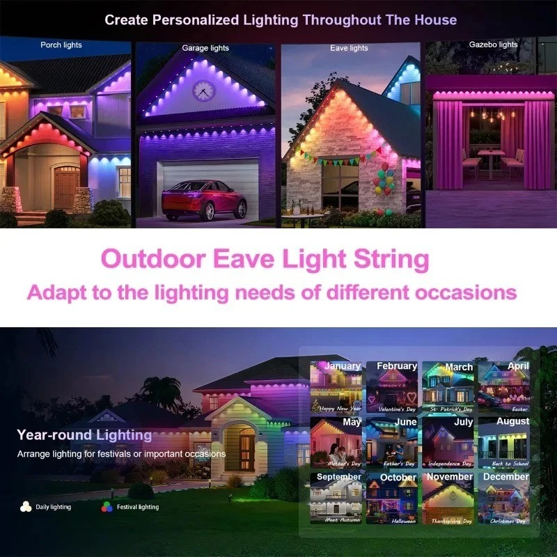 500FT Smart RGB Eave Lights App Remote IP67 Permanent Outdoor LED String Lights - Image 4 of 4