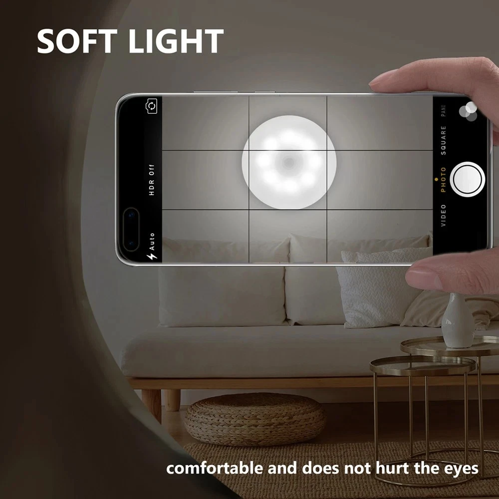 Sensor de Movimiento Inalámbrico Luz Nocturna USB Recargable LED Armario Pared