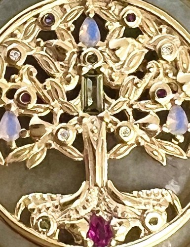 Genuine Multi Gemstone Tree of Life spinner Necklace 14K Yell Gold on Solid 925 - Picture 3 of 17