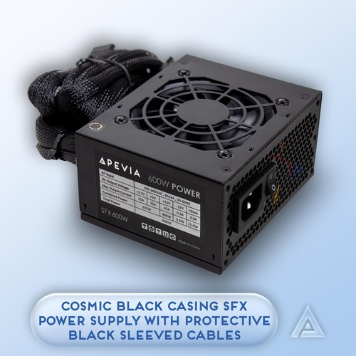 Apevia SFX-AP600W SFX PFC 600W / Micro-ATX, Fixed Cables, Full Range Active P... - Picture 2 of 6