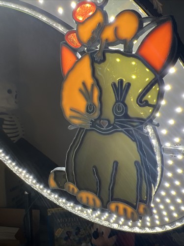 2 Vidrieras Estilo Suncatchers Naranja Gato Gatito Ratón Años 80 Metal Acrílico De Colección - Imagen 3 de 9