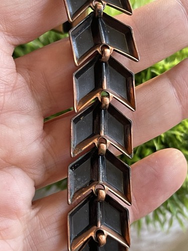 Vintage Kupfer Armband Dreieck Muster Glieder ungewöhnliche Form - Bild 4 von 10