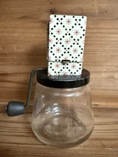 Vintage Androck #49 Nut Grinder Chopper Glass Jar Starburst Red Made In USA