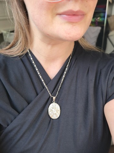Big 14k White Gold Diamond Locket Necklace Pendant Holy Mary Christening Gift - Picture 2 of 17