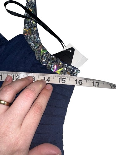 NWT City Triangles Column Chiffon Maxi Gown Juniors 11 Navy Rhinestones READ - Picture 15 of 17