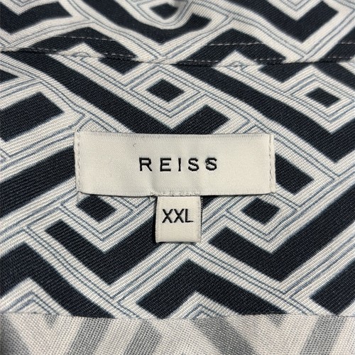 Camisa Reiss Para Hombres 2XL XXL Azul Blanco Geométrico Cuello de Campamento Manga Corta Abotonada - Imagen 5 de 10
