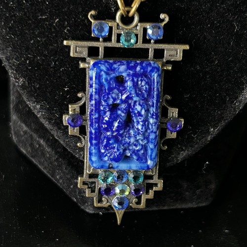 Anne Koplik Vintage Blue Stone Pendant and Necklace 28” - Picture 2 of 11