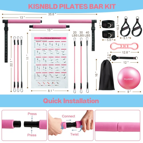 Pilates Bar Kit with Resistance Bands, Multifunctional Pilates Bar with 3 Set... - Picture 6 of 6