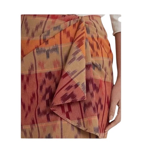 Lauren Ralph Lauren True Wrap Skirt Above Knee Geo Motif Ruffle Ikat NEW 14 - Picture 6 of 11