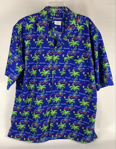 Camicia hawaiana vino vintage RIUNITE tropicale con bottoni - uomo taglia L - blu - Foto 2 di 5