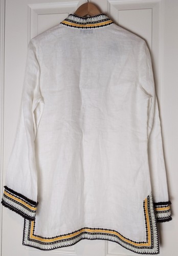 Women's Tory Burch Ivory Linen Embroidered Long Sleeve Tunic Large - Picture 3 of 15