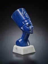 Vintage Egyptian Nefertiti Bust Blue Lapis Lazuli Stone Marble Base Egypt